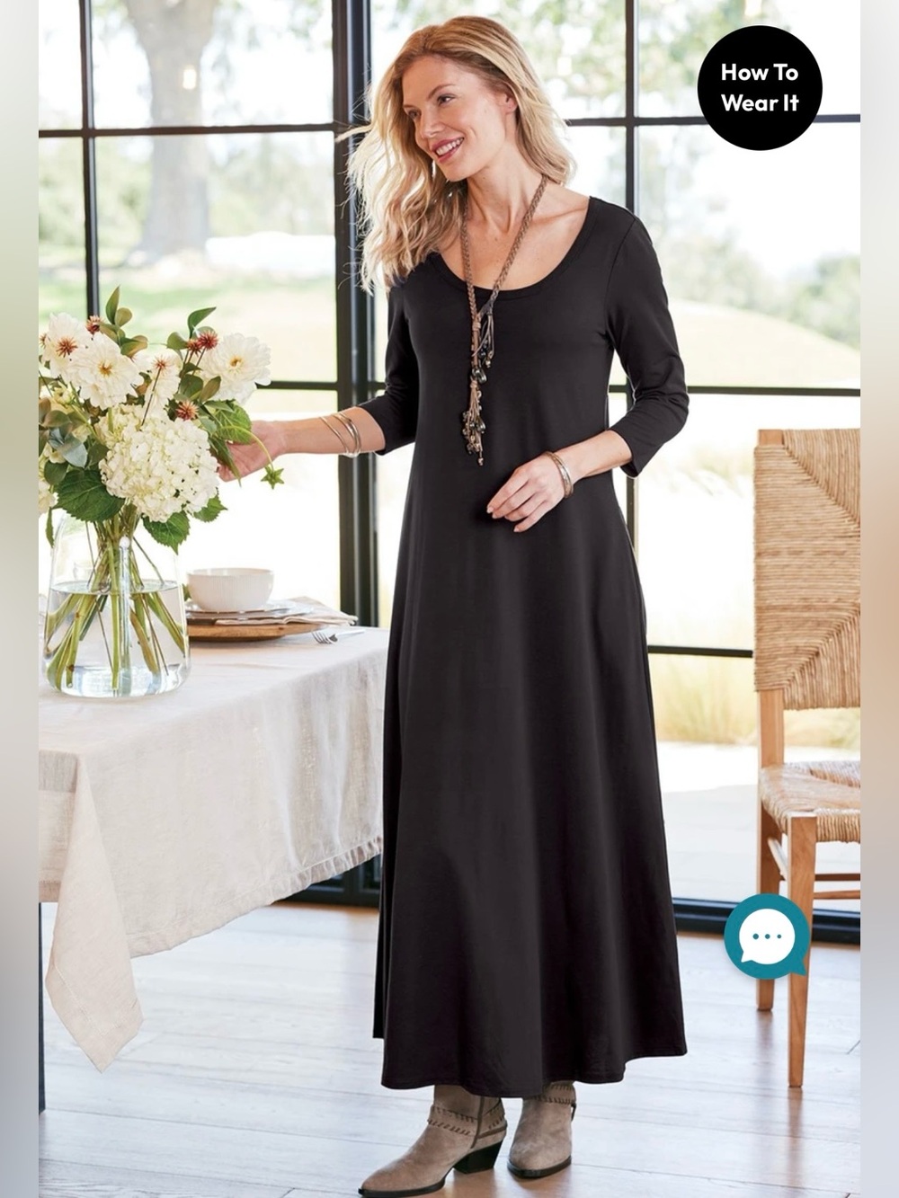 Soft Surroundings Santiago 3/4 Sleeve Black Dress